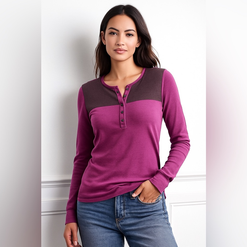 Eddie Bauer Burgundy Thermal Knit Henley – Women’s Small Long Sleeve Outdoor
